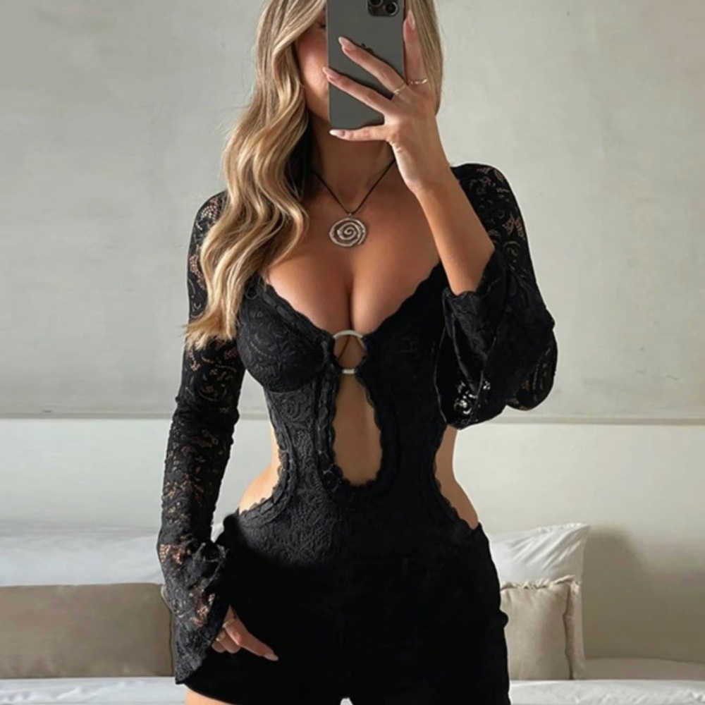 Black Fitted Cutout Bodysuit